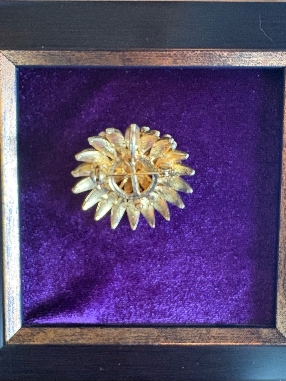 Vintage Style Gold Tone Floral Rhinestone Brooch Aqua Lavender Crystal Pin - Picture 2 of 3